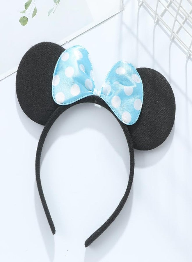 winvin Set of 24 Mouse Costume Deluxe Fabric Ears Headband White Polka Dots Bow Boys Girls Birthday Party Hairs Accessories Baby Shower Headwear Halloween Party Favors Decorations (Blue) - Image 3